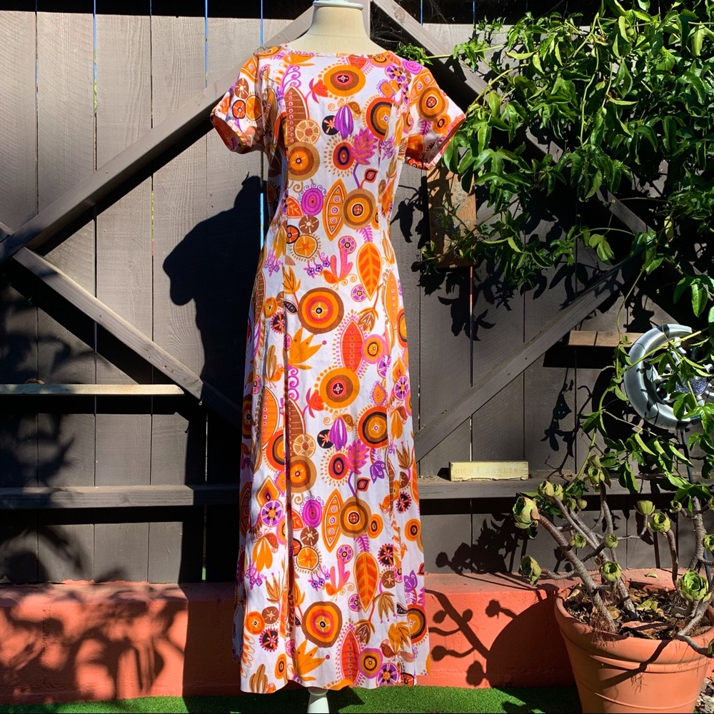 Amazing Handmade VINTAGE 60’s Bohemian Multicolor Floral Paisley Maxi Dress S/M